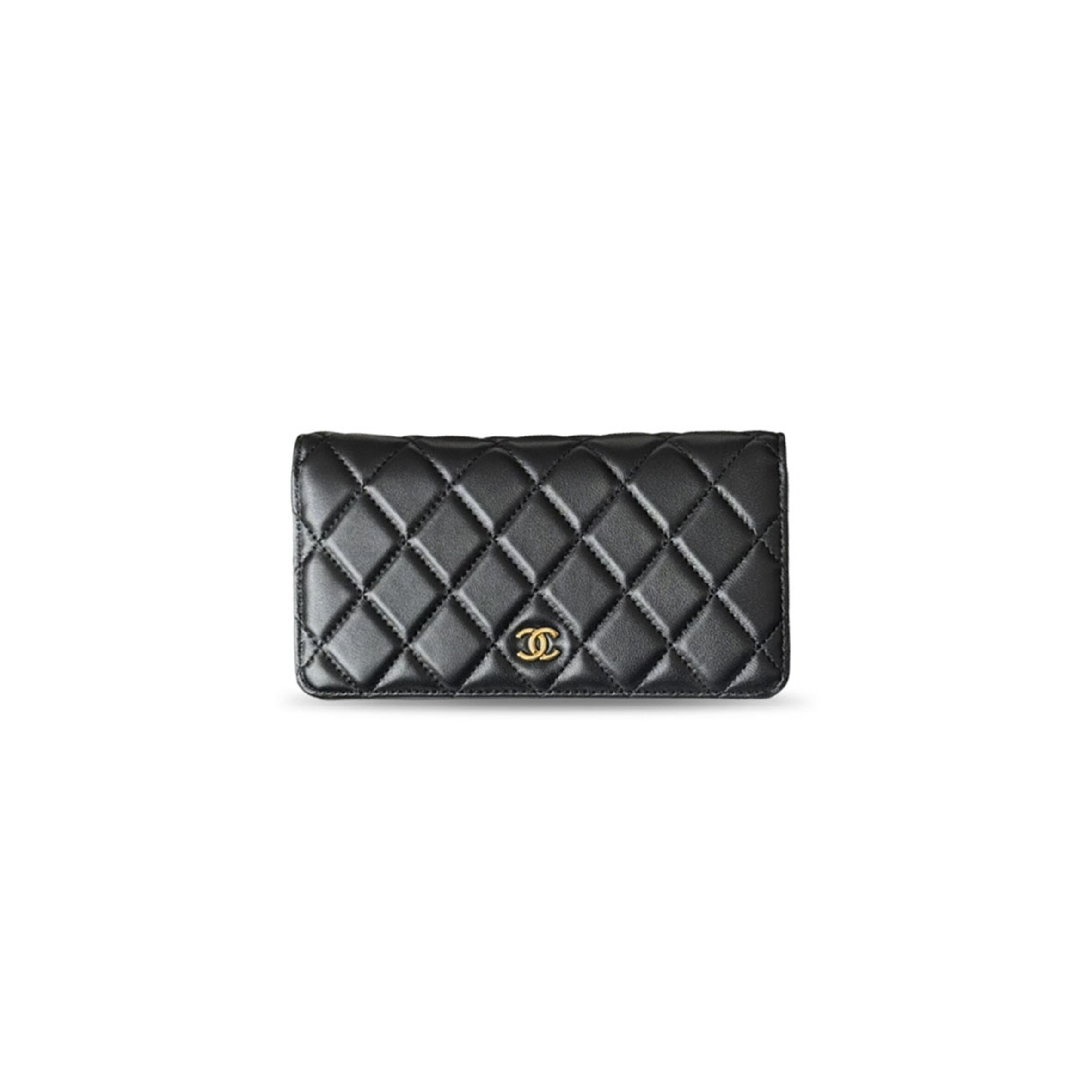 CHANEL LAMBSKIN LEATHER LONG BIFOLD WALLET WITH GOLD BUCKLE A80285 (19.5*10*2.5cm)